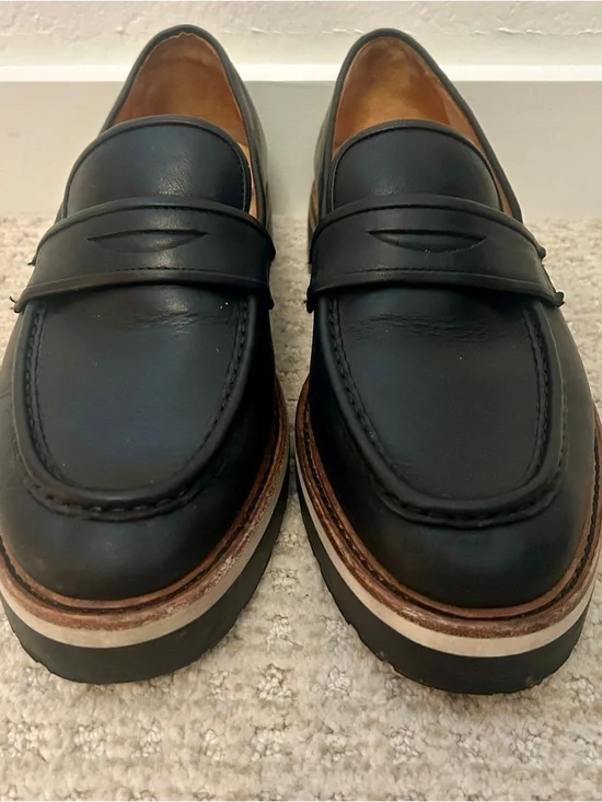 Saturdays New York City Idris Black Leather Penny Loafers with Contrast Midsole - Picture 3 of 7